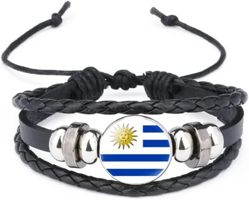 Miniatura 58 de vmcoatdu Mundial Muchas Banderas Nacionales Brazalete Retro de Aleación de Cuero para Pulsera de Cuerda Trenzada de Bandera Nacional