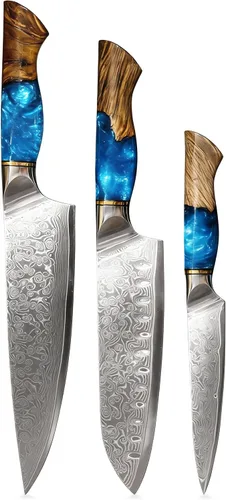 Miniatura 12 de Cuchillo de cocina de Damasco, acero de damasco de 67 capas, juego de cuchillos de chef profesionales de 13 pulgadas para cocina, mango ergonómico