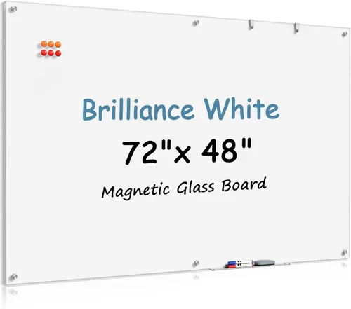 Miniatura 20 de MaxGear Pizarra blanca de cristal, pizarra magnética de borrado en seco templado de 96 x 48 pulgadas, sin marco, para oficina, aula, sala de Blanco