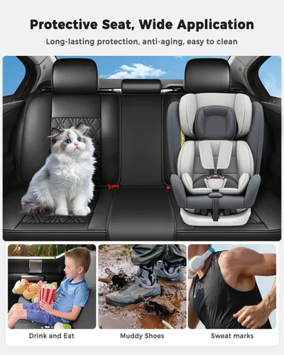 Miniatura 7 de Huidasource Juego completo de fundas de asiento de automóvil, fundas de cojín de cuero para vehículos, ajuste universal para la mayoría de A-Negro