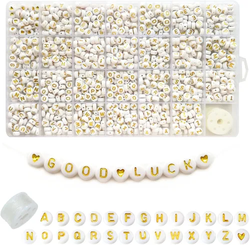 Miniatura 15 de Amaney – 1600 piezas, cuentas acrílicas del alfabeto, 31 estilos, corazón, número, estrella y sonriente, cuentas de 4 x 7 mm para hacer joyería