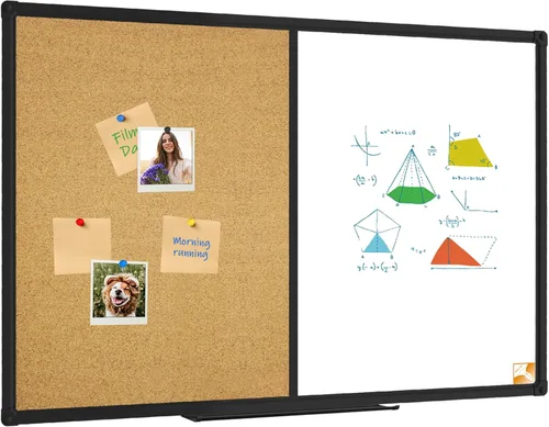 XBoard Pizarra magnética 48x36 - Pizarra combinada de borrado en seco/tablero de corcho, pizarra blanca magnética + tablero de corcho con marco de