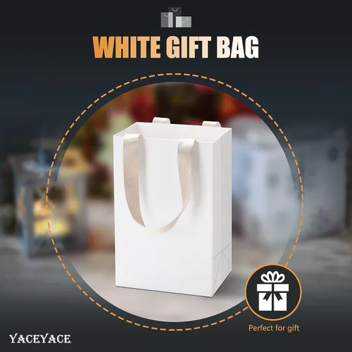 Miniatura 2 de Bolsas de regalo blancas con asas, 10 bolsas pequeñas de papel blanco de 5.25 x 3.75 x 8 pulgadas con asas de cinta, bolsa de compras de papel kraft