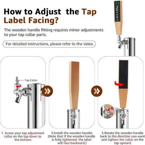 Miniatura 5 de Mango de barril de cerveza de madera, mango de barril de 3/8 "-16 UNC rosca, mango de barril de haya para grifo de cerveza Kegerator con 3 bolígrafos