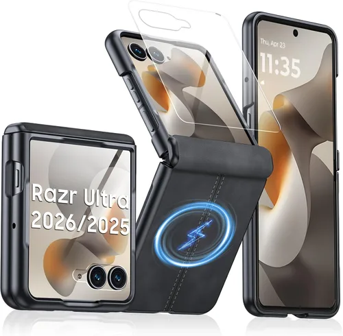 Miniatura 23 de para Samsung Galaxy Z Flip 7 Funda con protección de bisagras y protector de pantalla incorporado, funda de cuero mate de policarbonato ultradelgada