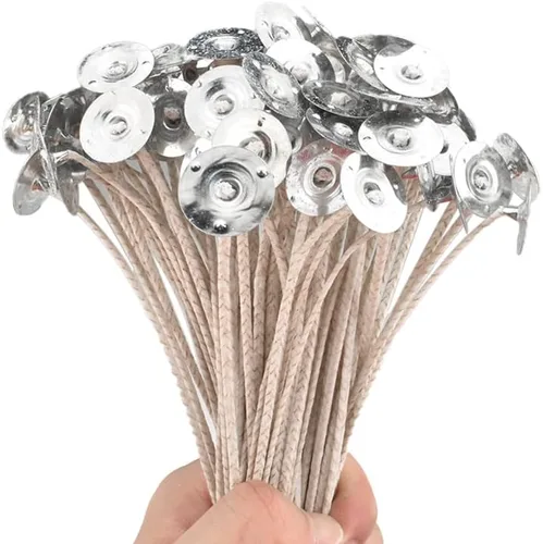 Miniatura 8 de HAHIYO 100 mecha de algodón natural de 4 pulgadas, mecha de algodón preencerada con lengüeta de soporte de metal para hacer velas de soja