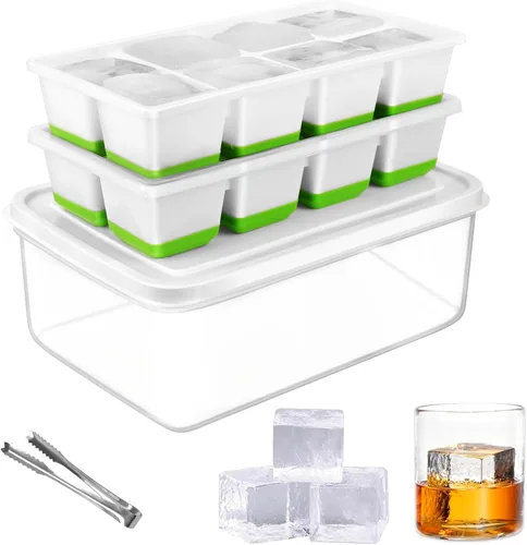 Miniatura 12 de Whiskey Ice Cubes Mold,2 x 8 PCS x 1.8 inch Whiskey Ice Cubes,Circle Ice Cube Tray with Lid and Bin,Sphere Ice Ball Maker Mold,Round Ice Cube Mold