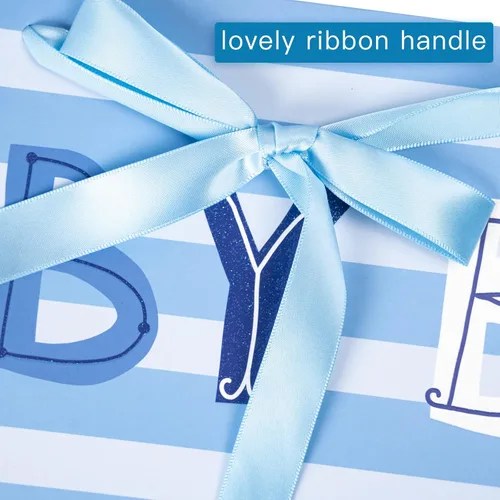 Miniatura 4 de Loveinside Bolsa de regalo para bebé niño con papel de seda y tarjeta de felicitación para baby shower, nuevos padres y más, diseño animal azul, 16