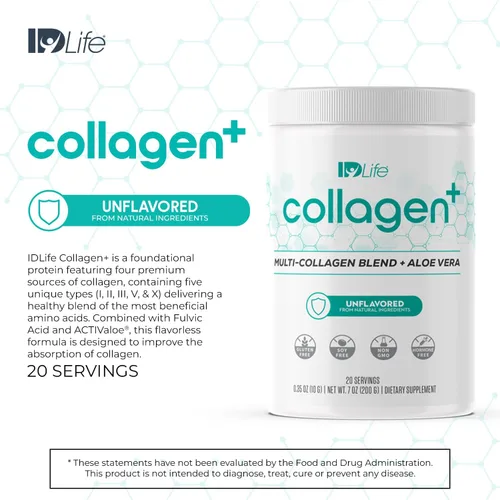 Miniatura 3 de IDLife Collagen+ - Bebida en polvo – Mezcla de colágeno múltiple con ácido fúlvico y aloe vera – para cabello saludable, piel, uñas, articulaciones