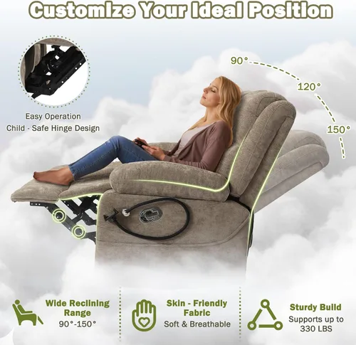 Miniatura 3 de Sofá biplaza reclinable manual con soporte ajustable de 360°, almacenamiento de consola central con carga tipo C y USB, reposacabezas ajustable