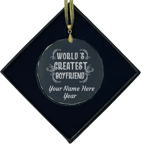 Miniatura 9 de LaserGram Adorno de Navidad de vidrio personalizado, el mejor novio del mundo, idea de regalo grabada con láser personalizada (forma de diamante)
