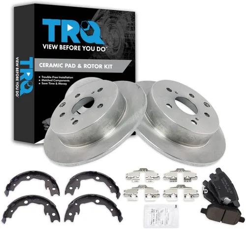 Miniatura 51 de TRQ Kit de pastillas de freno y rotor Posi trasero premium con zapatas de estacionamiento para camión GM SUV