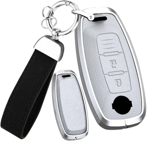 Miniatura 10 de ontto Funda de metal para llavero Nissan 2023 2024, funda de piel de piel de 360 grados de protección para llaves Rogue Pathfinder X-Trail Versa