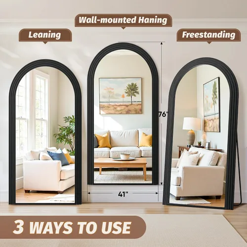 Miniatura 7 de Antok Espejo de Cuerpo Completo 76"×41" Espejo de Piso Espejo Alto de Pie, Espejo Grande Arqueado de Pie, Espejos de Cuerpo Completo Independientes