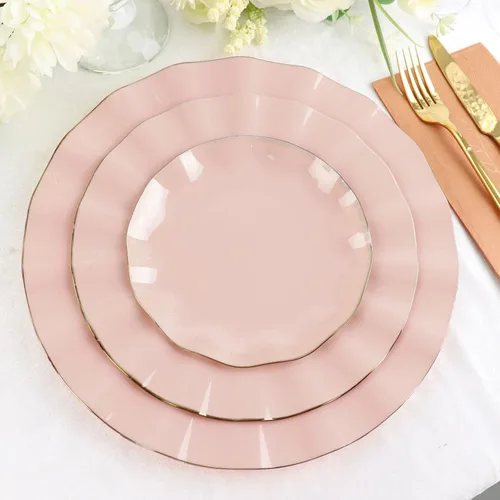 Miniatura 72 de Tableclothsfactory Paquete de 10 platos redondos de plástico negro de 6 pulgadas para ensalada de postre, platos desechables con borde ondulado