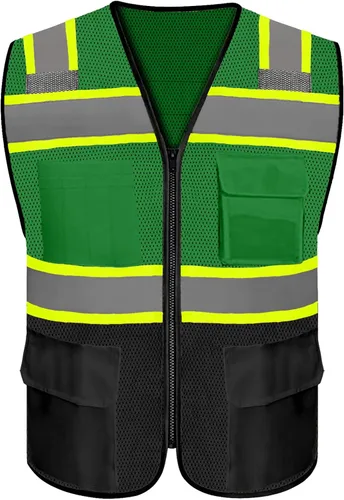 Miniatura 7 de Chaleco de seguridad reflectante de alta visibilidad con 5 bolsillos y cremallera clase 2 para adultos, unisex, ropa de trabajo de seguridad