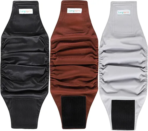 Langsprit Bandas para el vientre masculino para perros (paquete de 3) – Envolturas para perros de alta absorción lavables – Pañales reutilizables