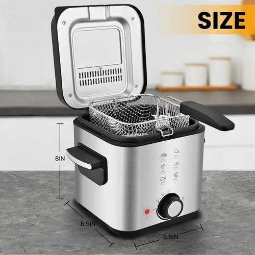 Miniatura 7 de Pukomc Freidora Eléctrica Profunda, Capacidad de Aceite de 1.5 Litros/1.6 Qt, Freidora Profunda Pequeña con Cesta para Uso Doméstico, Laterales