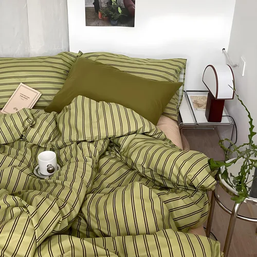 Miniatura 42 de mixinni Juego de funda de edredón vintage a rayas, tamaño twin, juego de ropa de cama de 3 piezas, 100% algodón lavado, suave y transpirable, funda