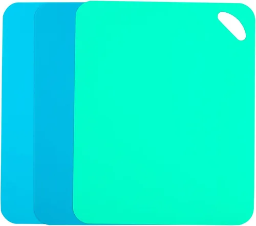 Alfombrillas de corte flexibles de plástico para cocina, juego de 3 tablas de cortar codificadas por colores, hoja de tabla de cortar para cocina,
