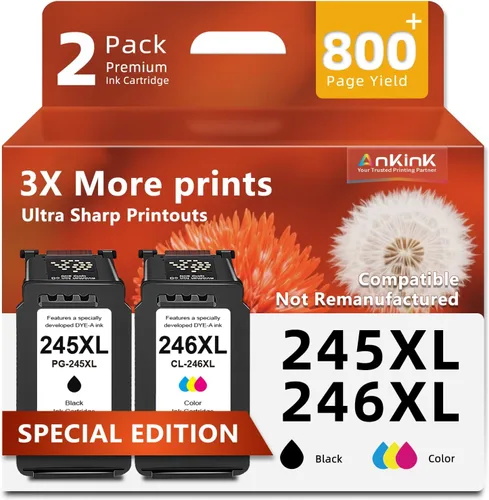 Cartucho de tinta color negro compatible 245XL 246XL para Canon 245 246 PG245 CL246 XL PG245XL CL246XL, impresoras MX490 TR4520 MG2522 TR4522 TR4500
