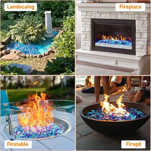 Miniatura 4 de Uniflasy Vidrio para hoguera de 20 libras, cuentas de vidrio reflectantes de 1/2 pulgada para hoguera y chimenea al aire libre, color mixto de alto