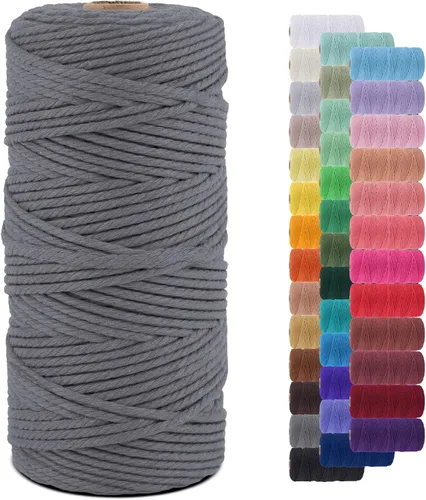 Miniatura 25 de Cuerda de macramé de 0.079 in para 219 yardas, cuerda de algodón natural para manualidades, hilo de cuerda de macramé de colores para colgar