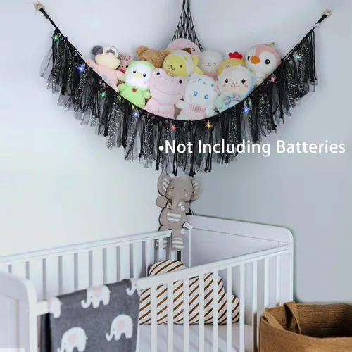 Miniatura 5 de Hamaca de animales de peluche con luces LED, red grande de almacenamiento de juguetes de 59 pulgadas para dormitorio de niños, organizador de felpa