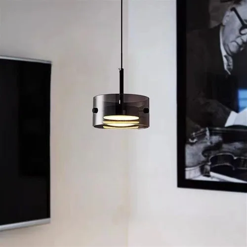 Miniatura 2 de Modern 2 Pack Cylindrical Pendant Light Fixtures, Nordic 6.3in Smoke Gray Glass Shade Ceiling Hanging Lighting, Dimmable and Adjustable Height