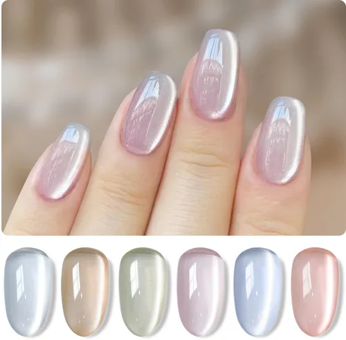 Miniatura 17 de Double Rhythm Juego de esmaltes de gel de ojo de gato, 6 colores, purpurina brillante con imán, holográfico, reflectante, magnético, UV, kit de arte
