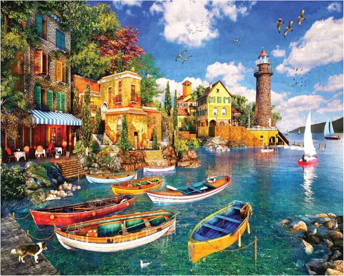 Miniatura 3 de White Mountain Rompecabezas de 1000 piezas de barcos costeros escénicos con piezas grandes para adultos y familia de 24 x 30 pulgadas, puerto