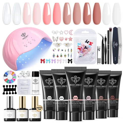 Miniatura 10 de Modelones – Kit de uñas de polygel, geles de construcción de uñas de 6 colores, kit de polygel para hacer extensiones de uñas rosa claro, blanco