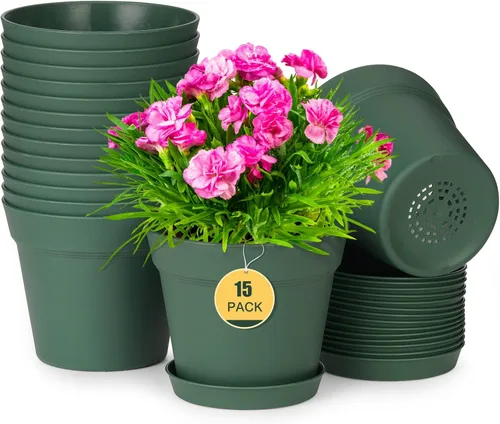 Miniatura 11 de homenote Macetas de 7.5 pulgadas para plantas, macetas de plástico para interiores con múltiples agujeros de drenaje y bandejas, para todas