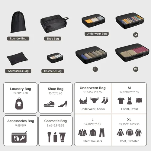 Miniatura 3 de Juego de 8 cubos de embalaje para viajes, organizadores de equipaje para accesorios de viaje