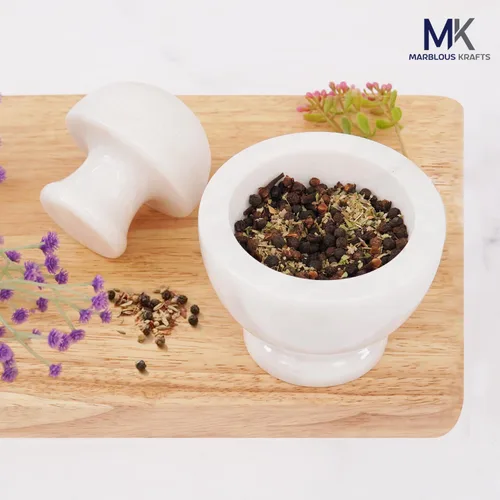 Miniatura 7 de Marblous Krafts Juego de mortero y mortero de mármol de 3.5 pulgadas, molinillo de hierbas y especias blanco para accesorios de cocina, molinillo