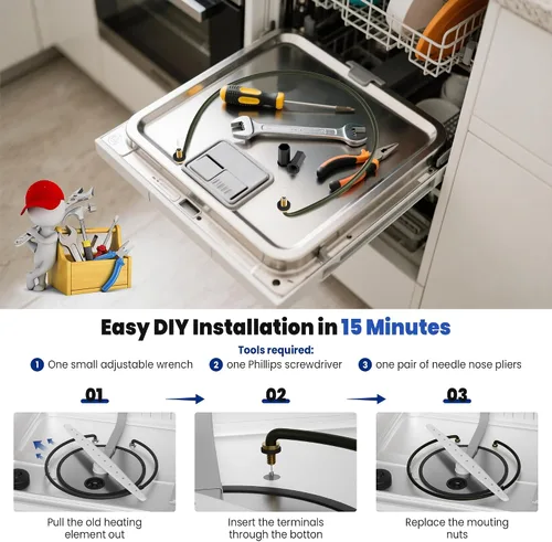 Miniatura 5 de W10518394 Reemplazo del elemento calefactor para lavavajillas Whirlpool Kenmore Maytag Amana, compatible con 8194250 8563007 8572861 W10134009