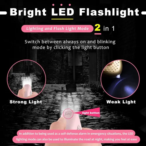 Miniatura 4 de Hion Llavero de alarma de seguridad personal para mujeres, alarma recargable de autodefensa de 130 dB con linterna LED, sonido seguro de emergencia