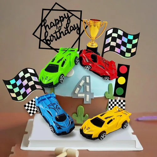 Miniatura 4 de Decoración de Pastel de Coche de Carreras Decoración Superior de Pastel de Coche de Carreras Decoraciones de Pastel de Cumpleaños de Coche