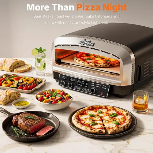 Miniatura 5 de Horno de Pizza para Interior BIG HORN OUTDOORS, Horno de Pizza Eléctrico de 14 Pulgadas de Encimera con 6 Modos Preestablecidos, Máquina Perfecta