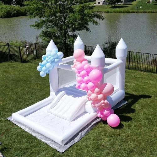 Miniatura 5 de Casa inflable blanca para niños con soplador UL, portátil, piscina de bolas grande y espacio de salto, castillos hinchables 3 en 1, una espaciosa
