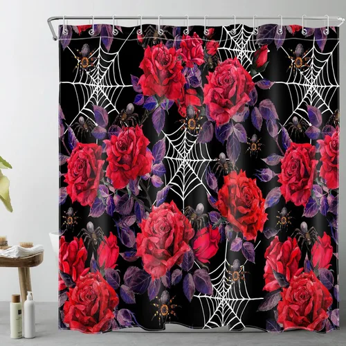 Miniatura 12 de LB Cortina de ducha de Halloween, cementerio de terror, fantasma, gatos negros en árbol, calabaza, cortinas de ducha para baño con ganchos, 60 x 72