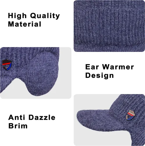 Miniatura 5 de Muryobao Gorro de invierno para hombre, con visera de punto, con forro polar y calentador de cuello