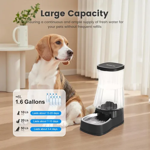 Miniatura 3 de Gardner Pet Dispensador automático de agua por gravedad para perros, tazón dispensador de agua grande para perros de 1.6 galones con acero