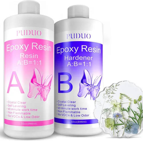 Miniatura 10 de Puduo Kit de Resina Epoxi de 1.1 Galones, Resina Epoxi Cristalina Recién Formulada, Fuerte, Sin Burbujas, Resina de Arte Anti-Amarilleamiento