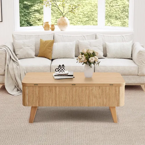 Miniatura 8 de Mesa de centro 3 en 1 con tapa elevable, mesas de centro convertibles acanaladas que se convierten en mesas de comedor, moderna mesa central