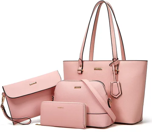 Miniatura 188 de Juego de 4 bolsas modernos para mujer de cuero sintético: bolso tote, bolso de hombro, bolso de mano y cartera.