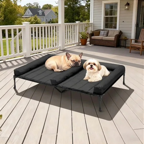 Miniatura 7 de Veehoo Cama elevada refrescante para perros + cojín doble impermeable para dos perros medianos, cama elevada para perros con tapete de apoyo
