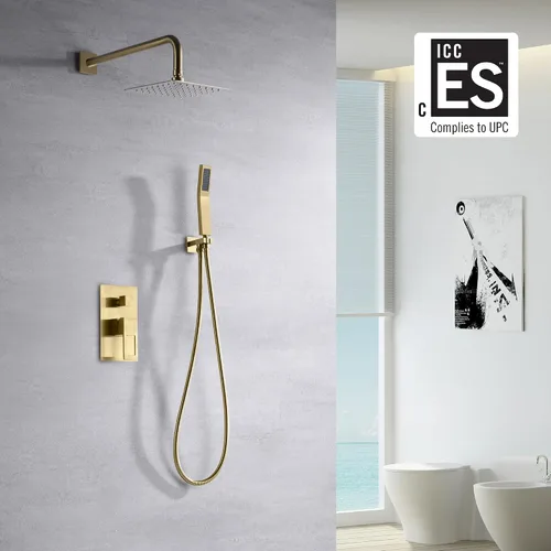 Miniatura 2 de sumerain Grifo de ducha de equilibrio de presión con sistema de ducha de oro cepillado, cabezal de ducha de lluvia cuadrado de 8 pulgadas y ducha