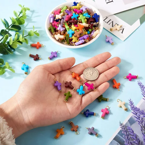 Miniatura 5 de Dijes de cruz para pulseras, colgantes de cruz de colores, dijes colgantes de cruz de religión para llavero de Pascua, manualidades, collares