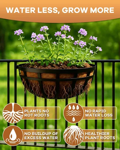 Miniatura 3 de Forro redondo de fibra de coco de 12 pulgadas para plantas, paquete de 2 macetas redondas de coco natural para macetas colgantes, cajas de ventana